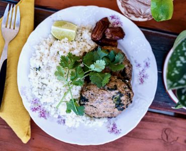 Chicken Satay Burger with Coconut Lime Rice